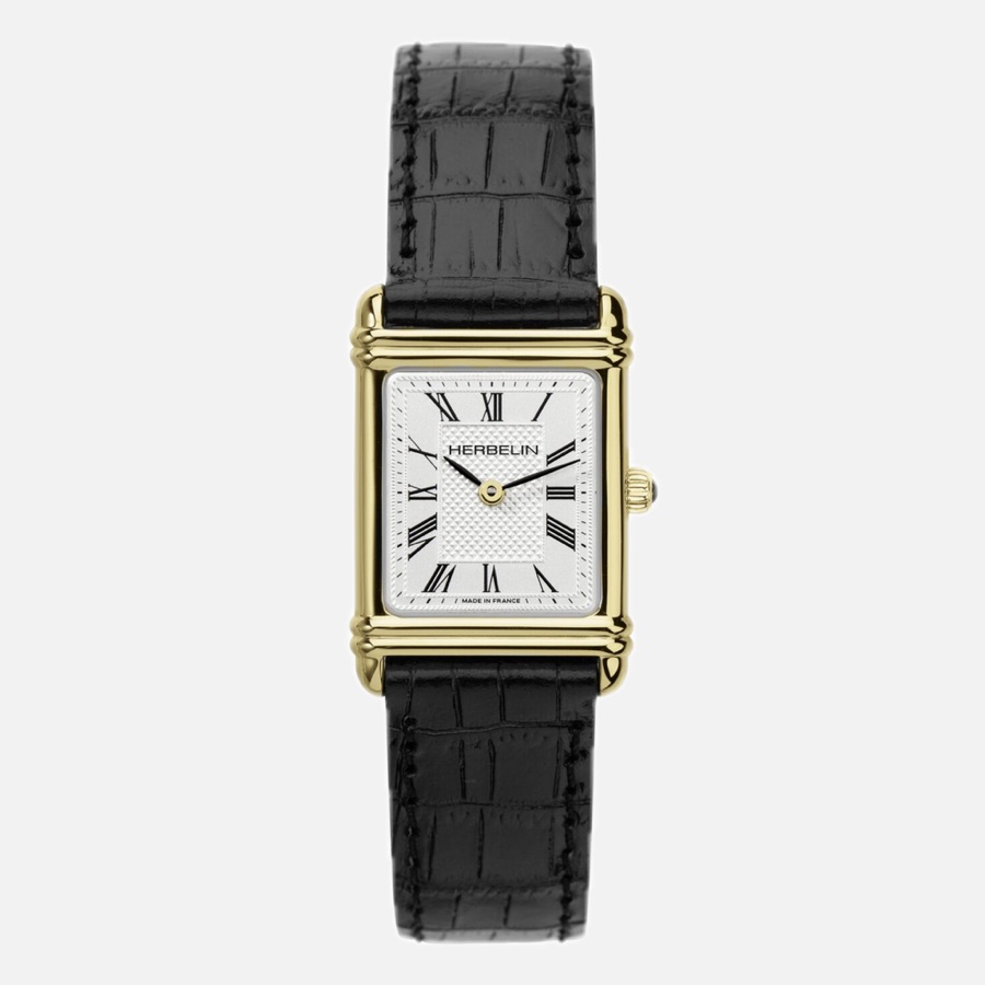 HERBELIN Art Déco Uhr mit rechteckigem Gehäuse und römischen Ziffern
