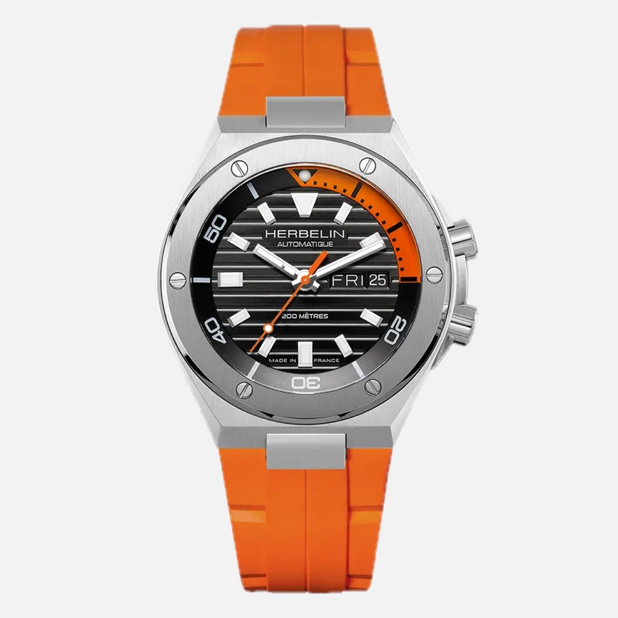HERBELIN Cap Camarat Diver Automatic mit orangefarbenem Kautschukarmband