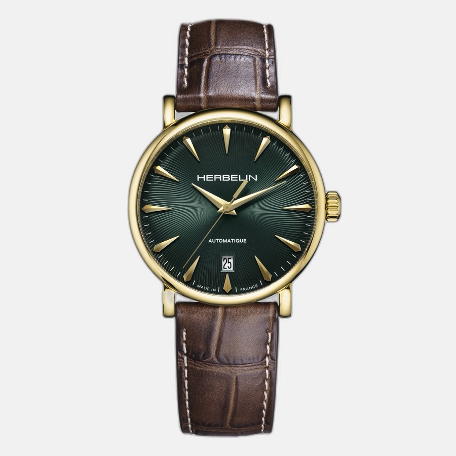 HERBELIN Inspiration Automatic mit grünem Zifferblatt und braunem Lederarmband