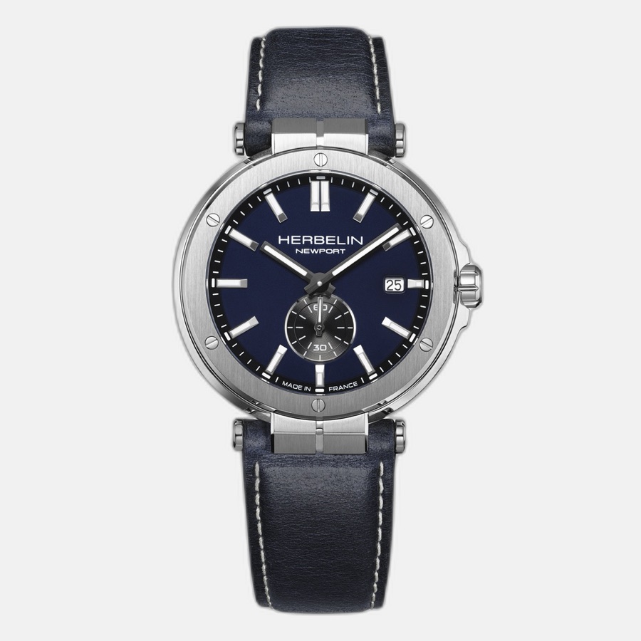 HERBELIN Newport Herrenuhr mit blauem Zifferblatt und Lederarmband